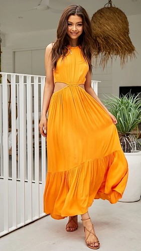 Trendy Women Halter Expose Waist Sexy Maxi Dress OLN-6023