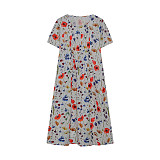 Fashion Print Short Sleeve Round Neck Hem Midi Dresses OLN-9834
