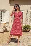 Trendy Point Print V-neck A-line Maxi Dresses OLN-6046