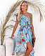 Sexy One-shoulder Irregular Midi Print Dress OLN-1130