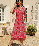 Trendy Point Print V-neck A-line Maxi Dresses OLN-6046