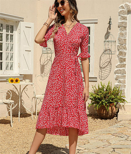Trendy Point Print V-neck A-line Maxi Dresses OLN-6046