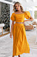 Women U-neck Lantern Sleeve Crop Top with Length Skirts OLN-6043
