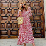 Trendy Printed Bubble-sleeves Slim Maxi Dresses OLN-2222
