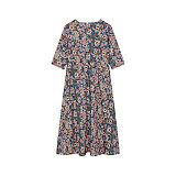 Fashion Print Round Neck Hem Maxi Dresses with Pockets OLN-9835
