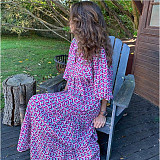 Trendy Printed Bubble-sleeves Slim Maxi Dresses OLN-2222