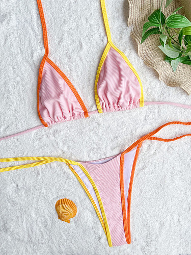Pink Patchwork Bandage Push-up Bikinis Swimsuits CHS-6585