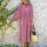 Trendy Printed Bubble-sleeves Slim Maxi Dresses OLN-2222