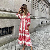 Trendy Printed Bubble-sleeves Slim Maxi Dresses OLN-2222