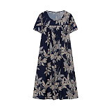 Fashion Print Short Sleeve Round Neck Hem Midi Dresses OLN-9834