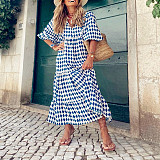 Trendy Printed Bubble-sleeves Slim Maxi Dresses OLN-2222