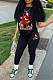Cute Cartoon Printed Casual Black Plus Size 5XL Two Pieces Set DN-8000M35