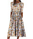 Fashion Print Round Neck Hem Maxi Dresses with Pockets OLN-9835