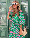 Trendy Printed Bubble-sleeves Slim Maxi Dresses OLN-2222