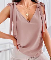Sweet Women V-neck Sleeveless Straps Tops OLN-030