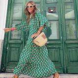 Trendy Printed Bubble-sleeves Slim Maxi Dresses OLN-2222