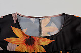 Fashion Print Short Sleeve Round Neck Hem Midi Dresses OLN-9834