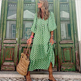 Trendy Printed Bubble-sleeves Slim Maxi Dresses OLN-2222