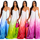 Sexy Backless Deep-V Straps Gradient Color Wide-leg Jumpsuit BY-6559