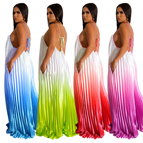 Sexy Backless Deep-V Straps Gradient Color Wide-leg Jumpsuit BY-6559