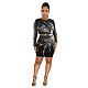 Black Hot Drilling Mesh Full Sleeve Bodycon Mini Dresses BY-6539