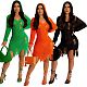 Sexy Knitted Broke Holes Full Sleeves Hoodies Slim Midi Dresses LA-3332