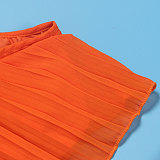 Solid Orange Straps Crop Top with Long Pleated Skirts 2 Pieces Set NY-2753