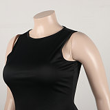 Solid Color Round Neck Sleeveless Feather Package Hips Short Dress NY-2767