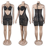 Sexy Strapless Hot Drilling Package Hip Transparent Mini Dress NY-2735