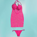 Sexy Strapless Hot Drilling Package Hip Transparent Mini Dress NY-2735