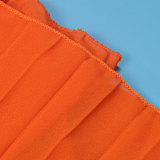Solid Orange Straps Crop Top with Long Pleated Skirts 2 Pieces Set NY-2753