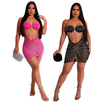 Sexy Strapless Hot Drilling Package Hip Transparent Mini Dress NY-2735