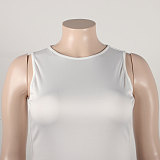Solid Color Round Neck Sleeveless Feather Package Hips Short Dress NY-2767