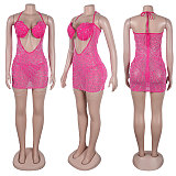 Sexy Strapless Hot Drilling Package Hip Transparent Mini Dress NY-2735