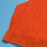 Solid Orange Straps Crop Top with Long Pleated Skirts 2 Pieces Set NY-2753