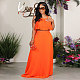 Solid Orange Straps Crop Top with Long Pleated Skirts 2 Pieces Set NY-2753