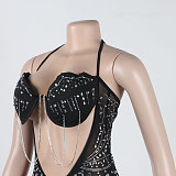 Sexy Strapless Hot Drilling Package Hip Transparent Mini Dress NY-2735