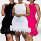 Solid Color Round Neck Sleeveless Feather Package Hips Short Dress NY-2767