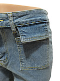 Casual Women Broken Holes Pearl ​Blue Denim Shorts CM-8690