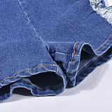 Women Halter Broken-holes Sexy Backless Denim Rompers BANT-7636