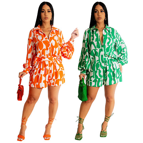 Fashion Printed Loose Sporty Shorts Sets 2 Pieces OSD-6948