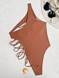 Sexy Solid Color One-shoulder Hollow Out One-piece Swimwear CHS-6515