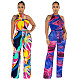 Trendy Printed Sleeveless Bandage Straight Jumpsuit OSD-6874