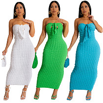 Sexy Strapless Solid Color Bandage Maxi Dresses OSD-6882