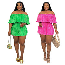 Off Shoulder Slash Neck Pleated Wide Leg Rompers YNS-1895
