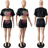 Street Short Sleeve Crop Tops Mini Skirt Two Piece Set YNS-2603