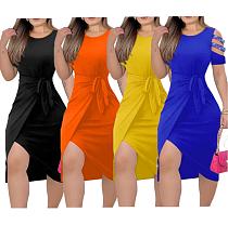 Casual Hot Drilling Lace-up Irregular Midi Dress JR-3741