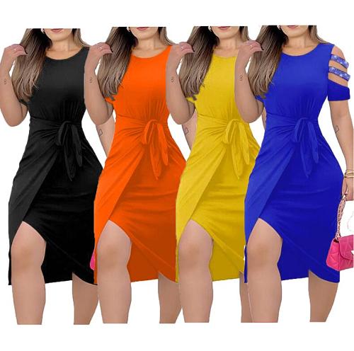 Casual Hot Drilling Lace-up Irregular Midi Dress JR-3741