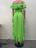 Fashion Solid Color Off Shoulder Flounced Tail Dress OLY-6101