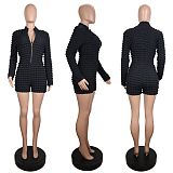 Solid Color Knitted Plaid Zipper Long Sleeve Rompers WLS-202301